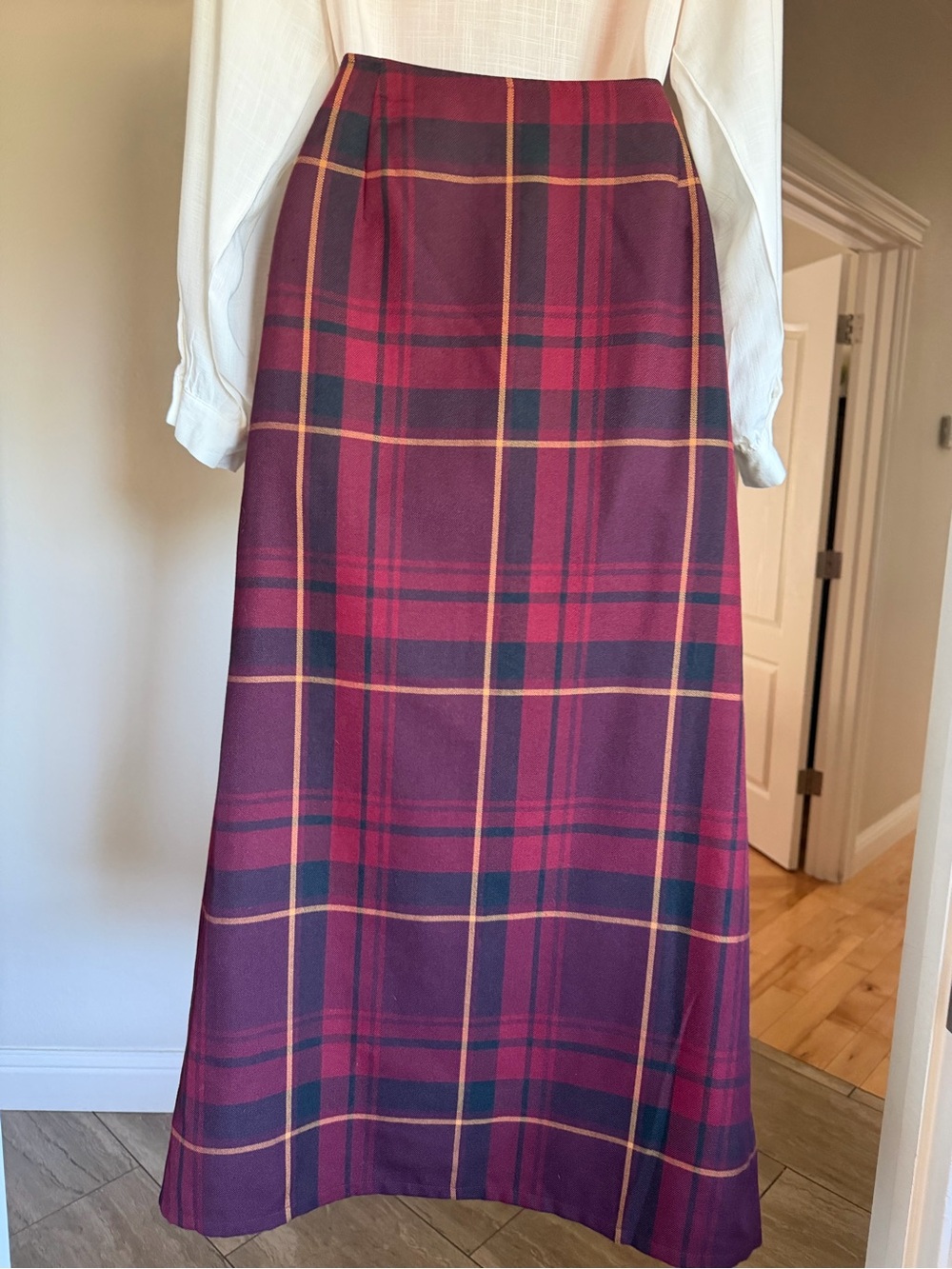 Vintage 90s Tartan Plaid Fringe Ankle Maxi Wrap Skirt 14 Holiday Heritage Prep - Picture 8 of 11